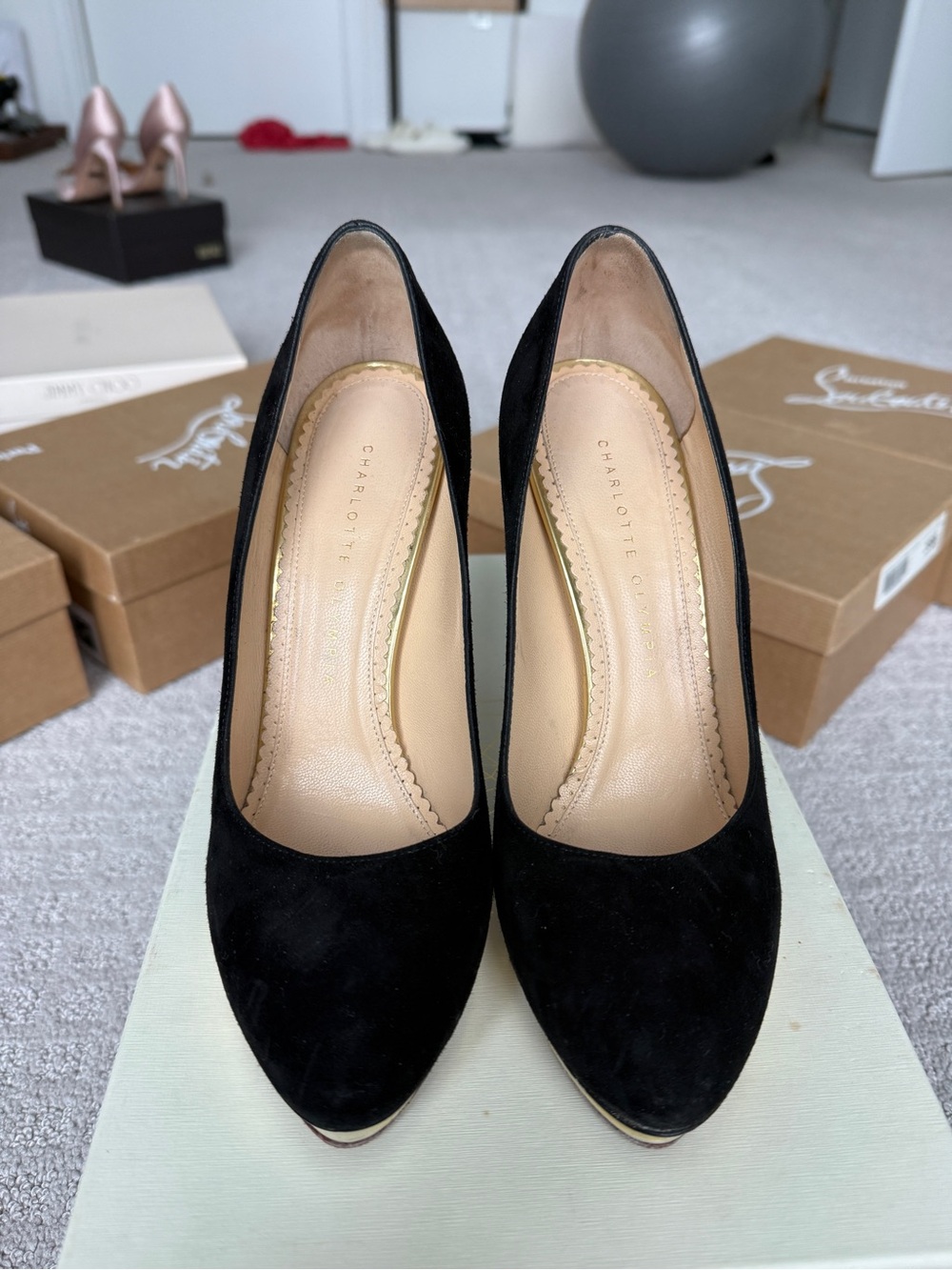 Charlotte Olympia Black Suede Pumps